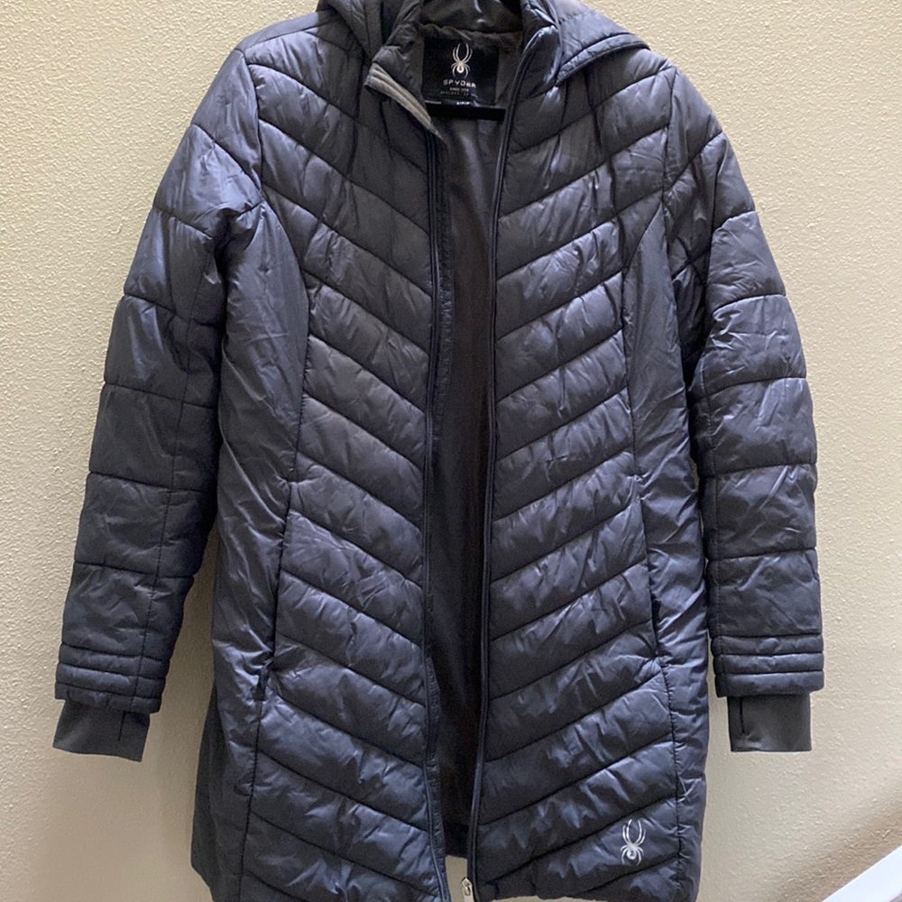 Spyder grey mid length puffer coat
